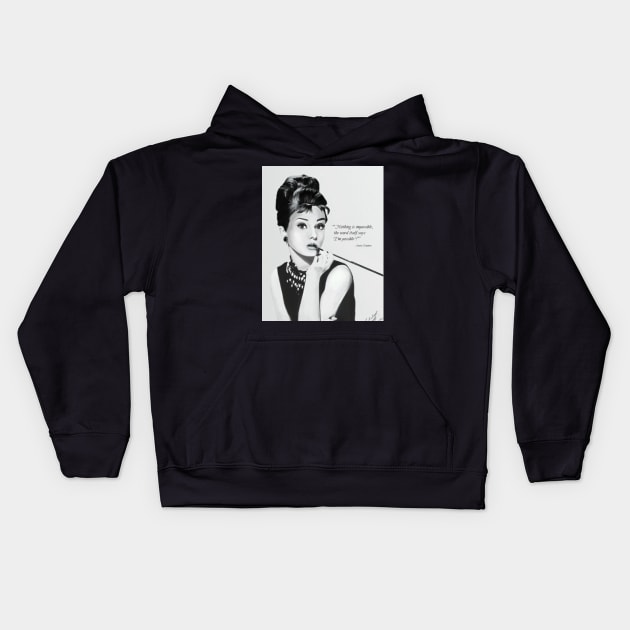 Audrey Hepburn Kids Hoodie by fairyartwork